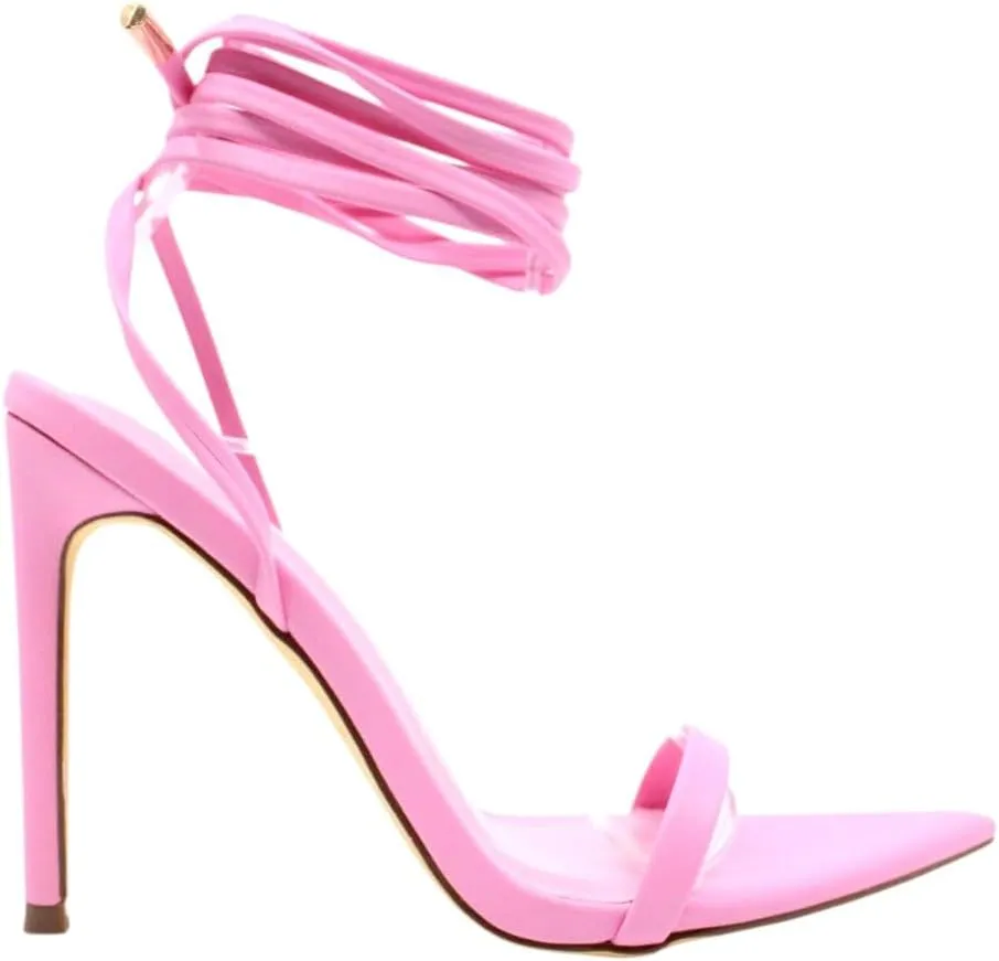 Liliana Women's Lace-Up Heels Sandals Strappy Pointed Toe Stiletto High Heel Sandals-Metallic Shoes