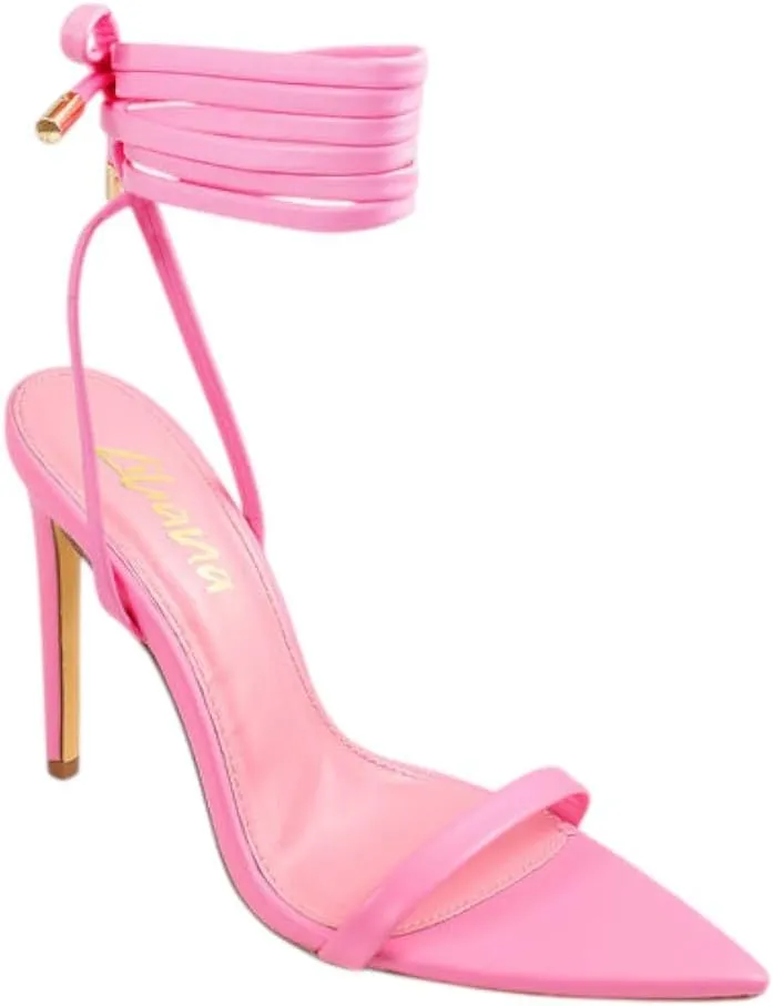 Liliana Women's Lace-Up Heels Sandals Strappy Pointed Toe Stiletto High Heel Sandals-Metallic Shoes