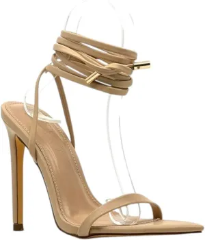 Liliana Women's Lace-Up Heels Sandals Strappy Pointed Toe Stiletto High Heel Sandals-Metallic Shoes