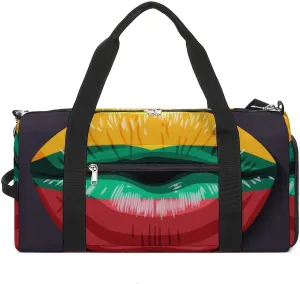 Lithuania Flag Lips Sports Duffel Bag with Waterproof Shoe Compartment for Gym and Travel