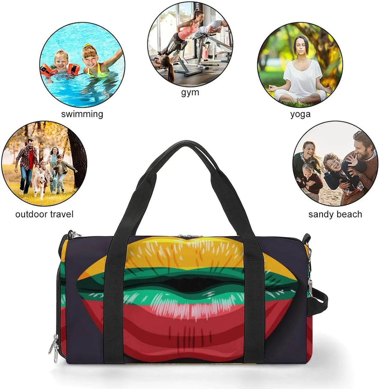 Lithuania Flag Lips Sports Duffel Bag with Waterproof Shoe Compartment for Gym and Travel