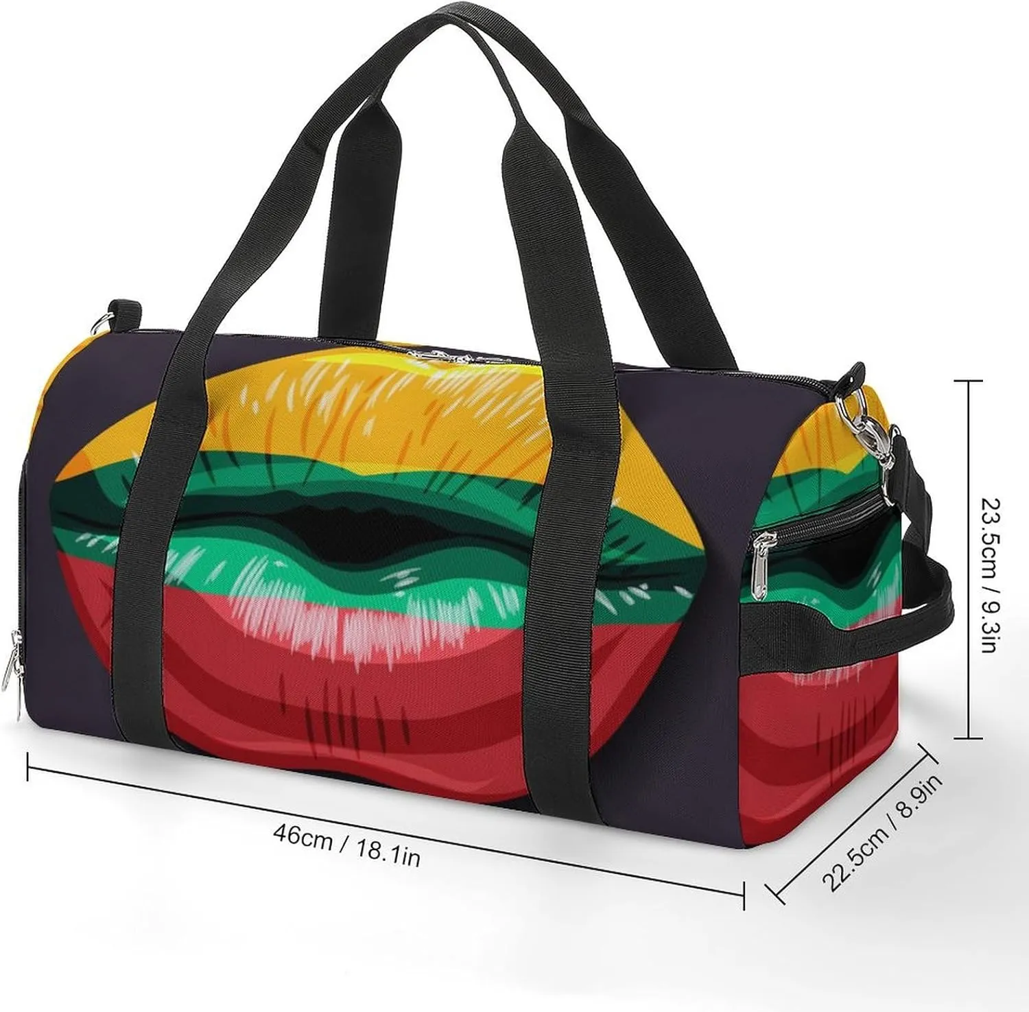 Lithuania Flag Lips Sports Duffel Bag with Waterproof Shoe Compartment for Gym and Travel