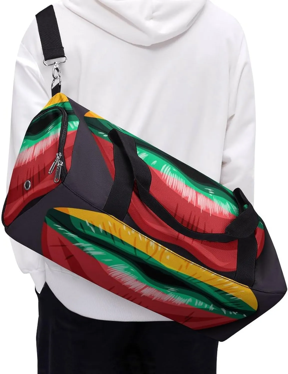 Lithuania Flag Lips Sports Duffel Bag with Waterproof Shoe Compartment for Gym and Travel