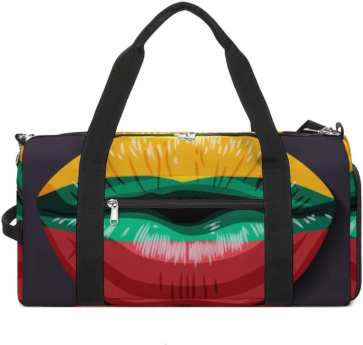 Lithuania Flag Lips Sports Duffel Bag with Waterproof Shoe Compartment for Gym and Travel