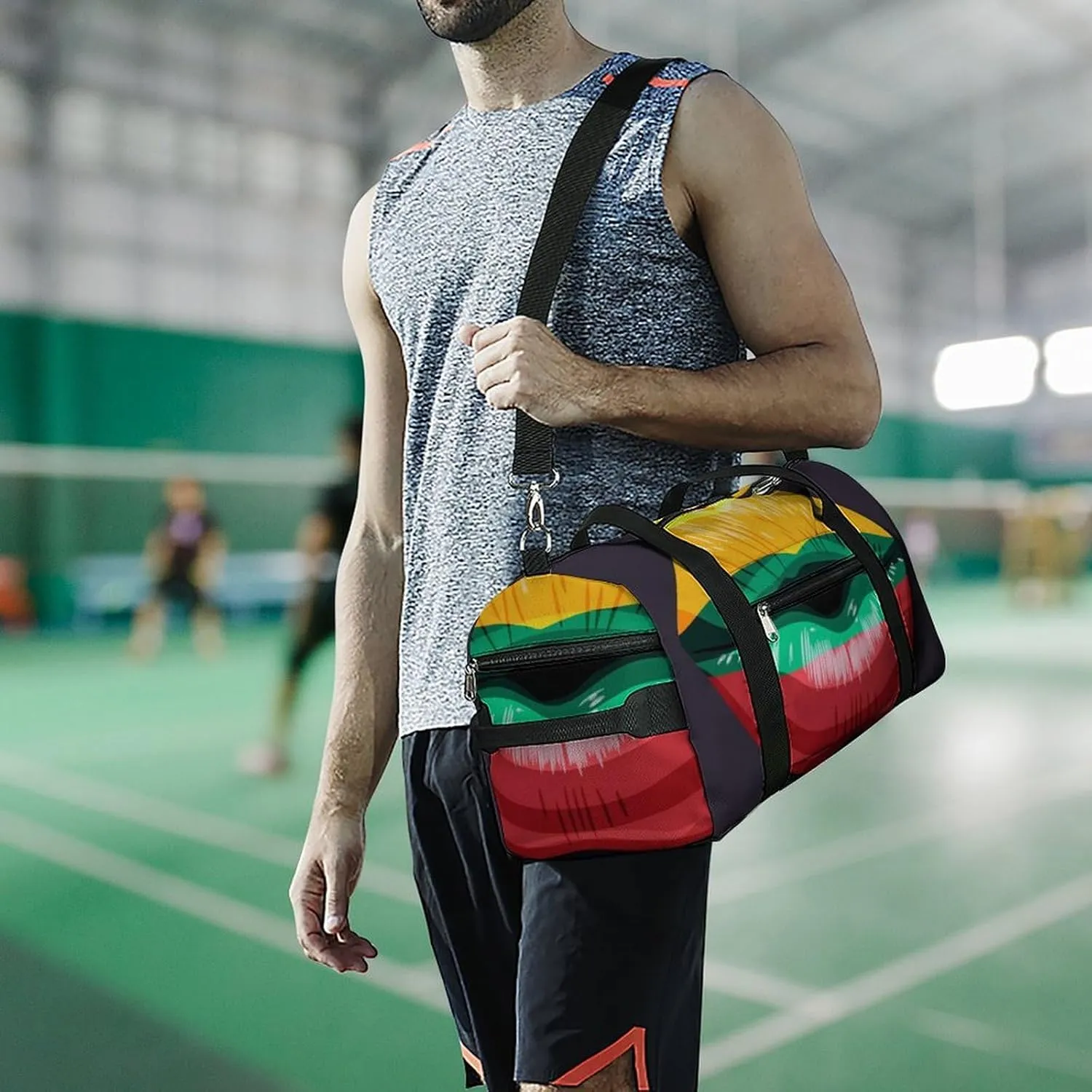 Lithuania Flag Lips Sports Duffel Bag with Waterproof Shoe Compartment for Gym and Travel