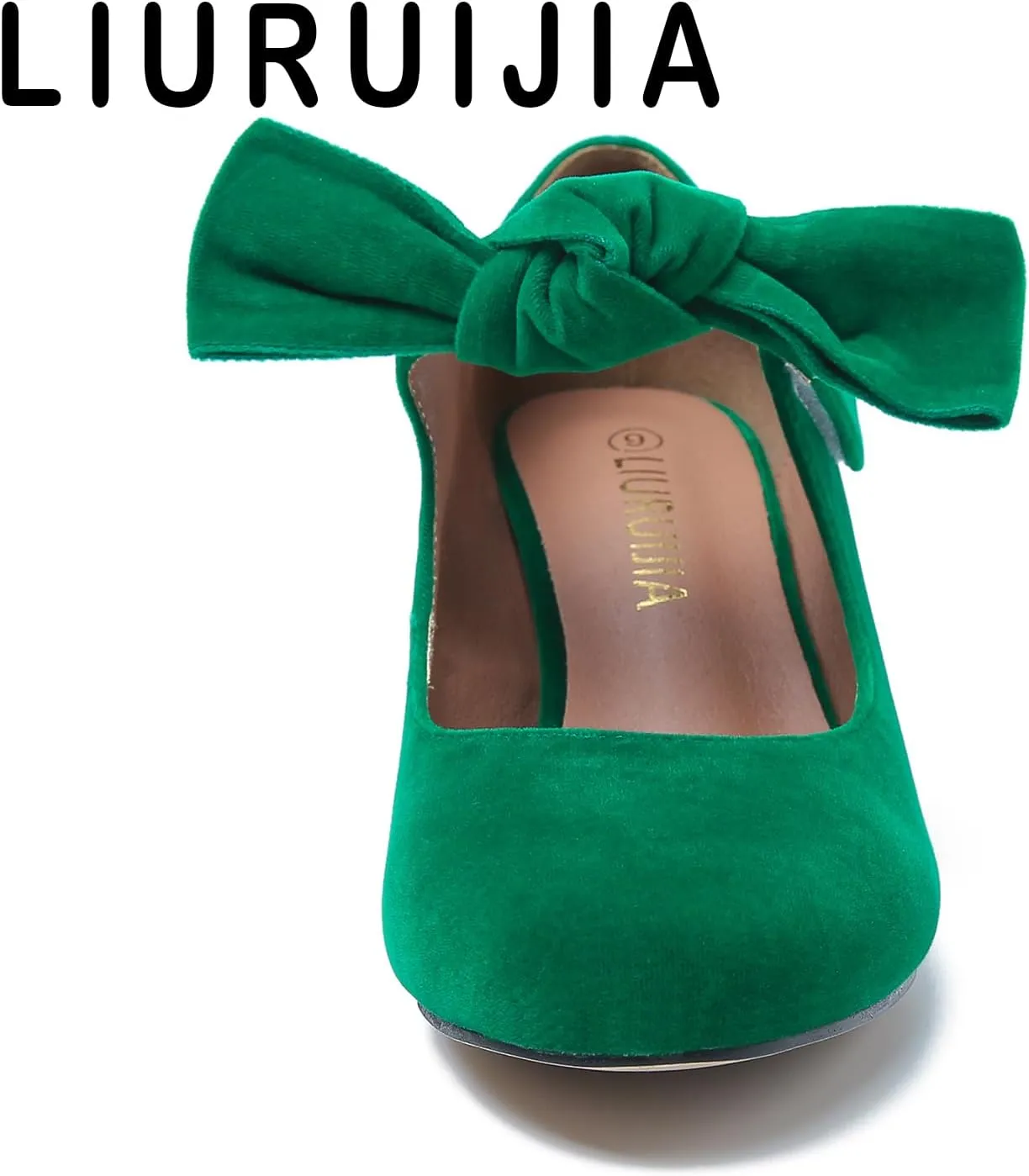 LIURUIJIA Women's Bow Mary Jane Low Block Heel Pumps Round Toe Ankle Strap Wedding Evening Party Dress Shoes