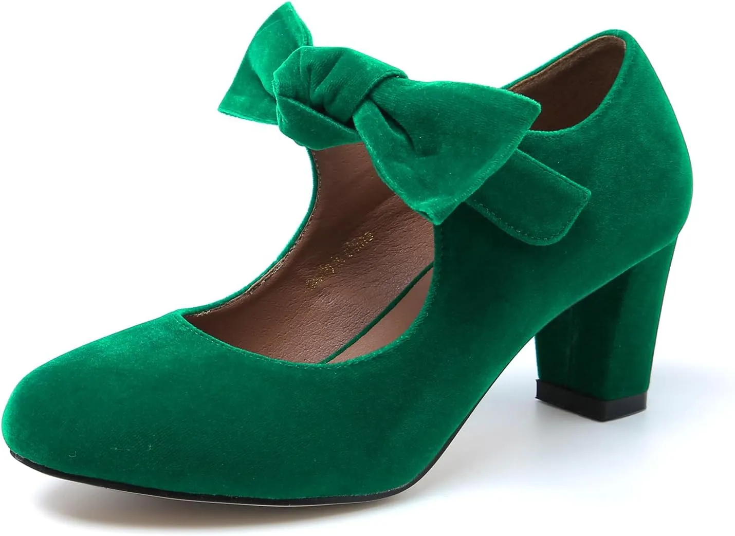 LIURUIJIA Women's Bow Mary Jane Low Block Heel Pumps Round Toe Ankle Strap Wedding Evening Party Dress Shoes