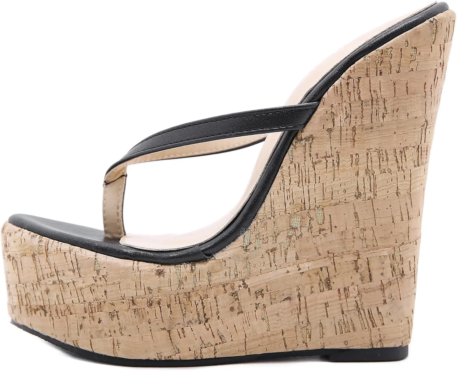 LizFoYa Women Thong Strap Summer Beach Casual Platform Wedge High Heels Girls Daily Dress T Strap Slide Sandal Shoes