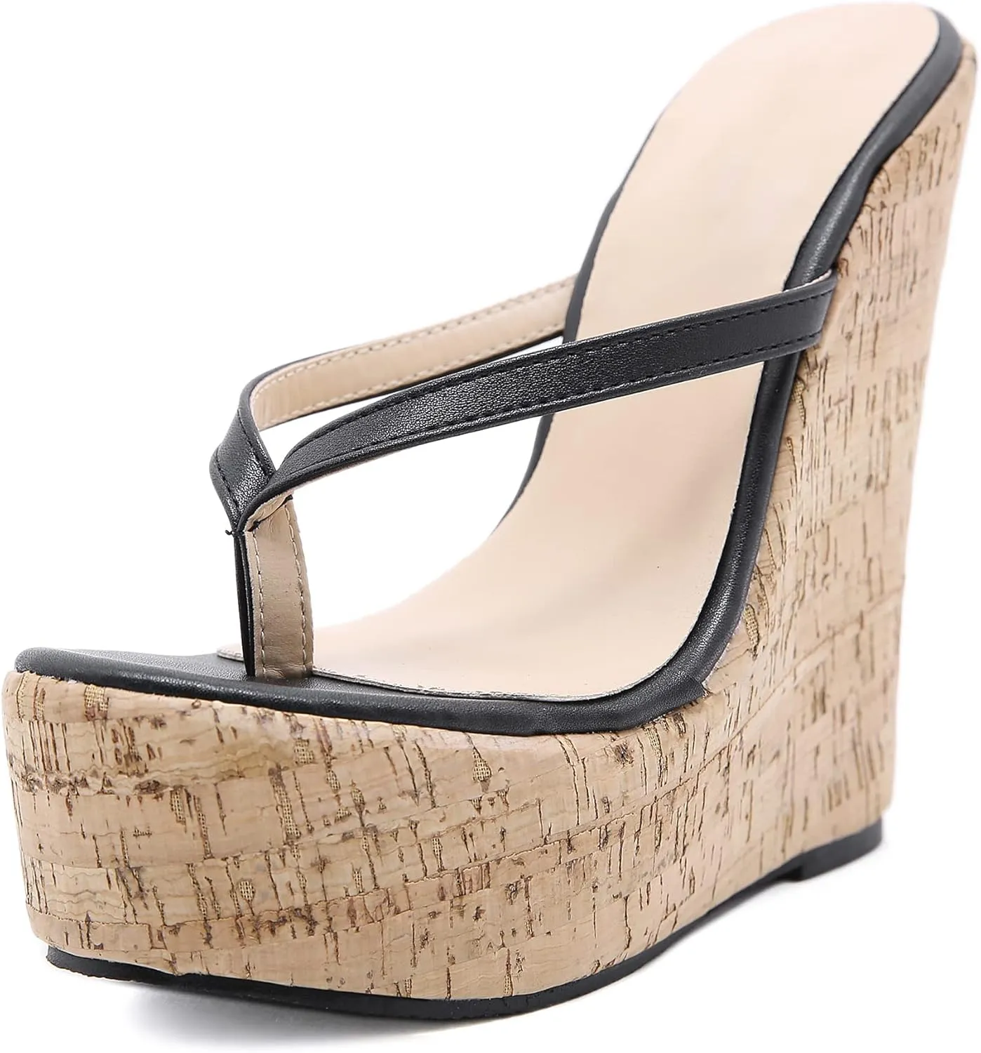 LizFoYa Women Thong Strap Summer Beach Casual Platform Wedge High Heels Girls Daily Dress T Strap Slide Sandal Shoes