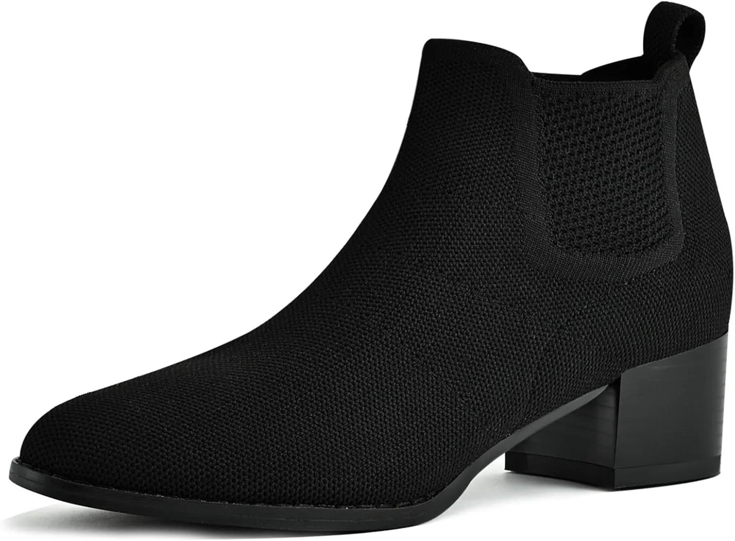 Low Heel Ankle Boots for Women Chunky Heel Knit Sock Chelsea Boots Slip On Stretchy Comfortable Short Boots Fashion Black Brown Heeled Booties Dress Shoes for Fall & Winter