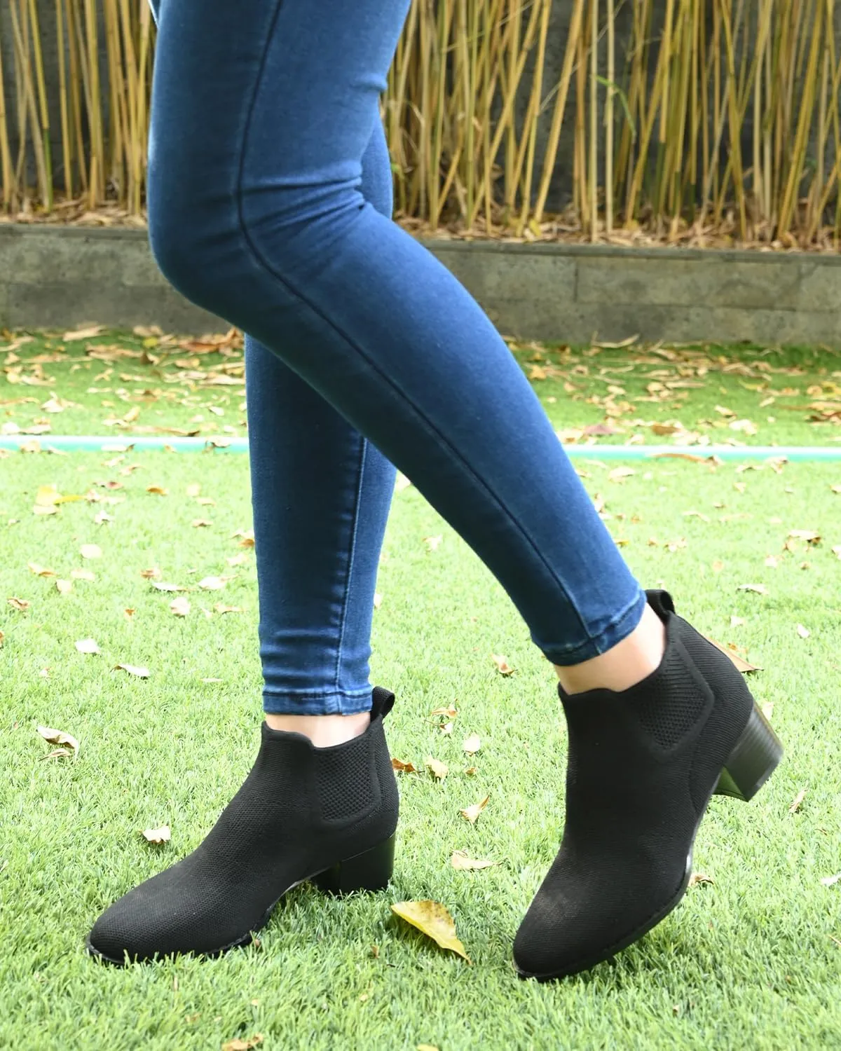 Low Heel Ankle Boots for Women Chunky Heel Knit Sock Chelsea Boots Slip On Stretchy Comfortable Short Boots Fashion Black Brown Heeled Booties Dress Shoes for Fall & Winter