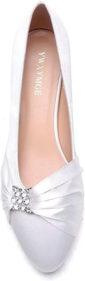 Low Heel Wedding Shoes - Closed Toe Block Heel Bridal Shoes for Women