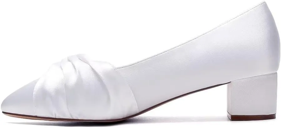 Low Heel Wedding Shoes - Closed Toe Block Heel Bridal Shoes for Women