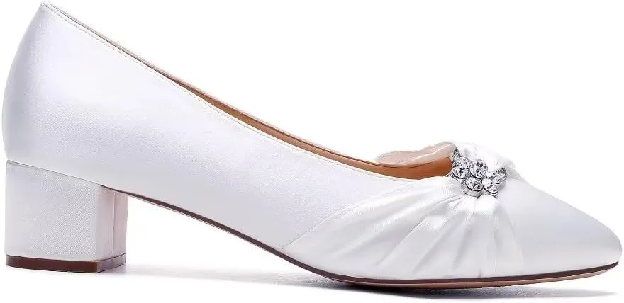 Low Heel Wedding Shoes - Closed Toe Block Heel Bridal Shoes for Women
