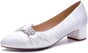 Low Heel Wedding Shoes - Closed Toe Block Heel Bridal Shoes for Women
