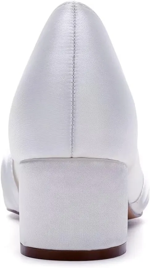 Low Heel Wedding Shoes - Closed Toe Block Heel Bridal Shoes for Women