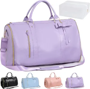 Luux Travel Bag for Women, Luux Bags Official, Luux Bags Travel Duffel Bag,2 In 1 Foldable Waterproof Large Capacity Pu Leather Duffel Bag with Toiletry Pocket and Shoes Compartment (Purple)
