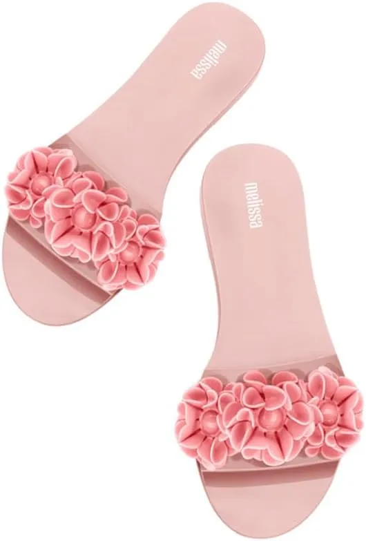 Melissa Babe Springtime Slides for Women - Feminine & Trendy Jelly Slides with Flower Applique, Dressy Summer Sandals for Women, Adult Jellies, Women's Jelly Shoes, Slip On Sandals