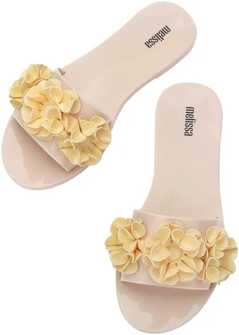 Melissa Babe Springtime Slides for Women - Feminine & Trendy Jelly Slides with Flower Applique, Dressy Summer Sandals for Women, Adult Jellies, Women's Jelly Shoes, Slip On Sandals