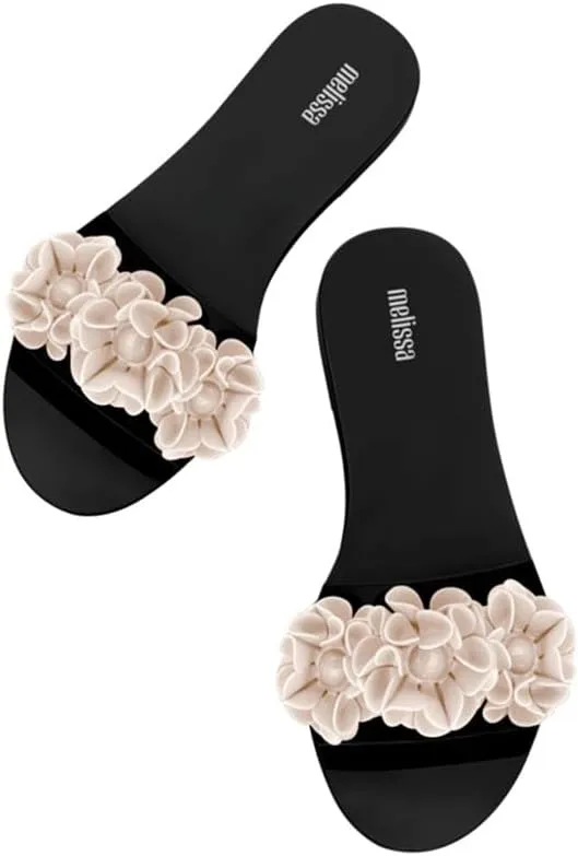Melissa Babe Springtime Slides for Women - Feminine & Trendy Jelly Slides with Flower Applique, Dressy Summer Sandals for Women, Adult Jellies, Women's Jelly Shoes, Slip On Sandals
