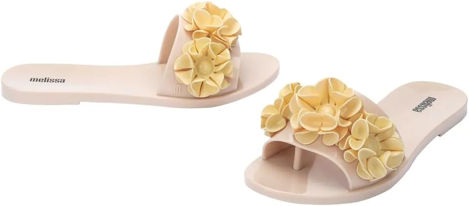 Melissa Babe Springtime Slides for Women - Feminine & Trendy Jelly Slides with Flower Applique, Dressy Summer Sandals for Women, Adult Jellies, Women's Jelly Shoes, Slip On Sandals