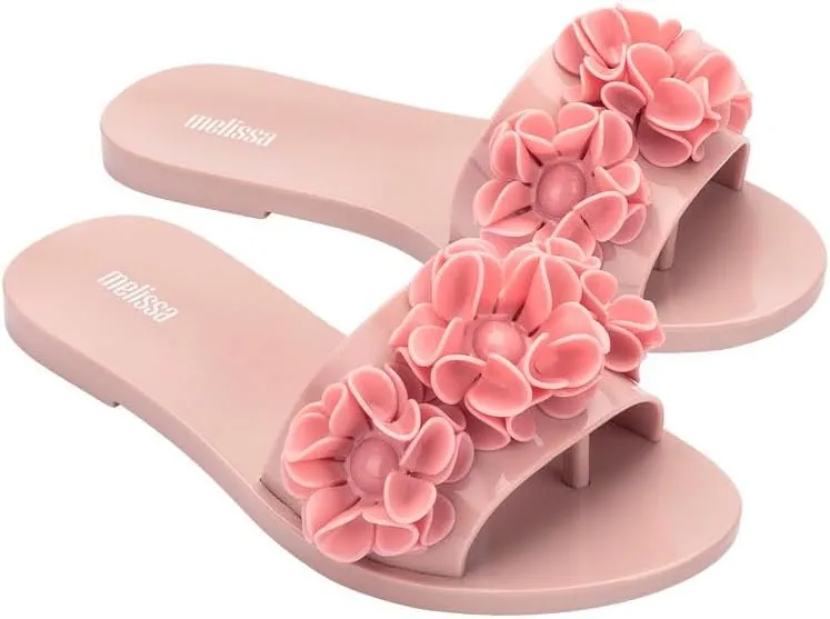 Melissa Babe Springtime Slides for Women - Feminine & Trendy Jelly Slides with Flower Applique, Dressy Summer Sandals for Women, Adult Jellies, Women's Jelly Shoes, Slip On Sandals