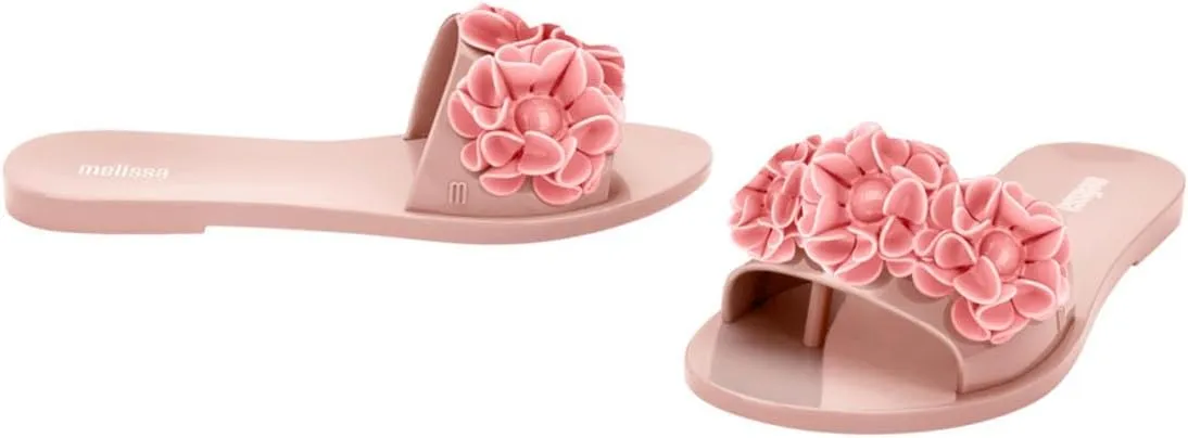 Melissa Babe Springtime Slides for Women - Feminine & Trendy Jelly Slides with Flower Applique, Dressy Summer Sandals for Women, Adult Jellies, Women's Jelly Shoes, Slip On Sandals