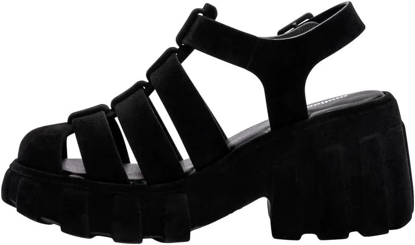 Melissa Megan Velvet Platform Jelly Heels for Women - The Iconic Original 90’s Jelly Shoe, Fisherman's Sandal with Chunky, Platform Lug-Sole Heel and Adjustable Strap and Side Buckle