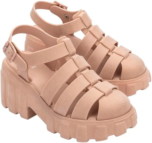 Melissa Megan Velvet Platform Jelly Heels for Women - The Iconic Original 90’s Jelly Shoe, Fisherman's Sandal with Chunky, Platform Lug-Sole Heel and Adjustable Strap and Side Buckle