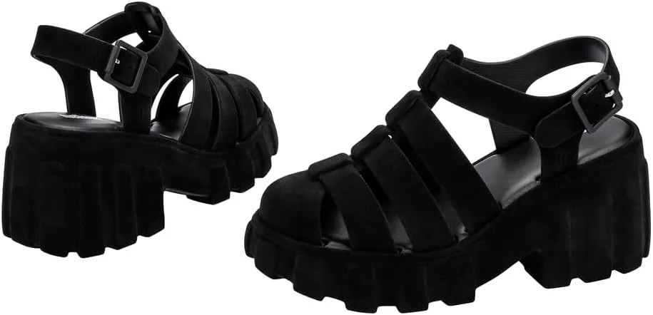 Melissa Megan Velvet Platform Jelly Heels for Women - The Iconic Original 90’s Jelly Shoe, Fisherman's Sandal with Chunky, Platform Lug-Sole Heel and Adjustable Strap and Side Buckle