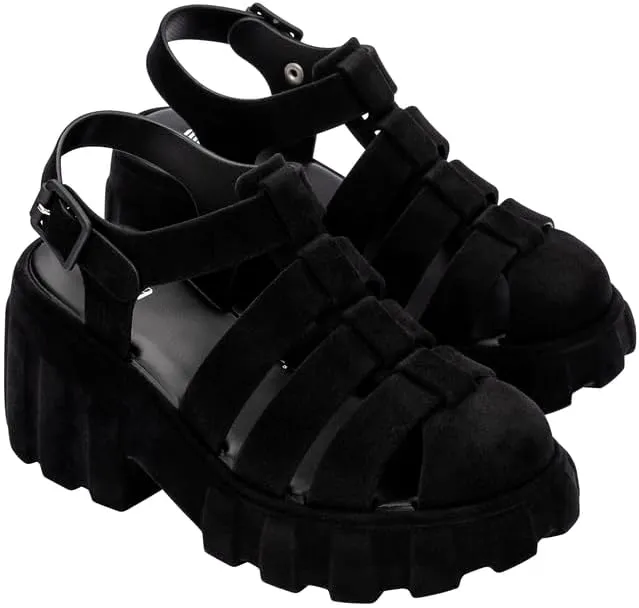 Melissa Megan Velvet Platform Jelly Heels for Women - The Iconic Original 90’s Jelly Shoe, Fisherman's Sandal with Chunky, Platform Lug-Sole Heel and Adjustable Strap and Side Buckle