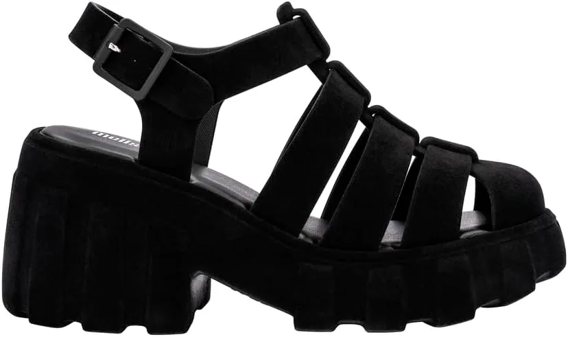 Melissa Megan Velvet Platform Jelly Heels for Women - The Iconic Original 90’s Jelly Shoe, Fisherman's Sandal with Chunky, Platform Lug-Sole Heel and Adjustable Strap and Side Buckle