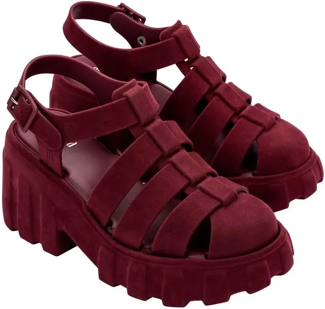 Melissa Megan Velvet Platform Jelly Heels for Women - The Iconic Original 90’s Jelly Shoe, Fisherman's Sandal with Chunky, Platform Lug-Sole Heel and Adjustable Strap and Side Buckle
