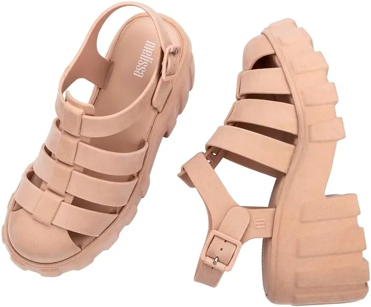 Melissa Megan Velvet Platform Jelly Heels for Women - The Iconic Original 90’s Jelly Shoe, Fisherman's Sandal with Chunky, Platform Lug-Sole Heel and Adjustable Strap and Side Buckle