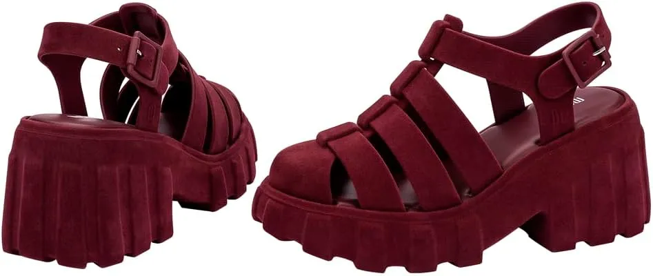Melissa Megan Velvet Platform Jelly Heels for Women - The Iconic Original 90’s Jelly Shoe, Fisherman's Sandal with Chunky, Platform Lug-Sole Heel and Adjustable Strap and Side Buckle