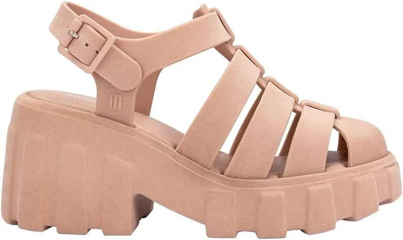 Melissa Megan Velvet Platform Jelly Heels for Women - The Iconic Original 90’s Jelly Shoe, Fisherman's Sandal with Chunky, Platform Lug-Sole Heel and Adjustable Strap and Side Buckle