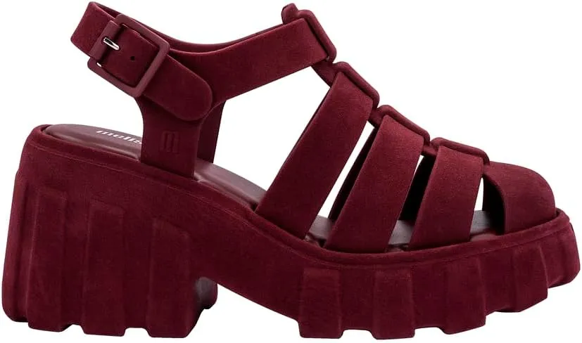 Melissa Megan Velvet Platform Jelly Heels for Women - The Iconic Original 90’s Jelly Shoe, Fisherman's Sandal with Chunky, Platform Lug-Sole Heel and Adjustable Strap and Side Buckle
