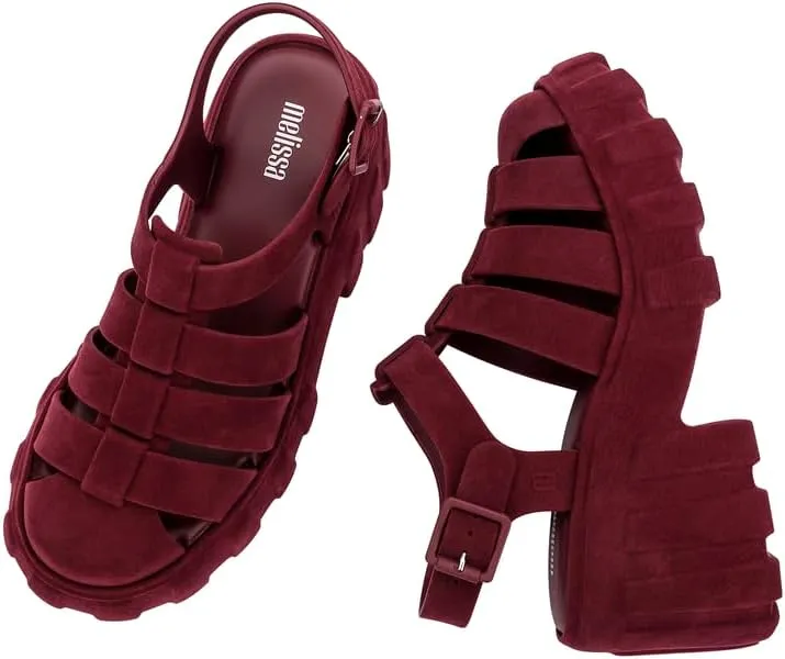 Melissa Megan Velvet Platform Jelly Heels for Women - The Iconic Original 90’s Jelly Shoe, Fisherman's Sandal with Chunky, Platform Lug-Sole Heel and Adjustable Strap and Side Buckle