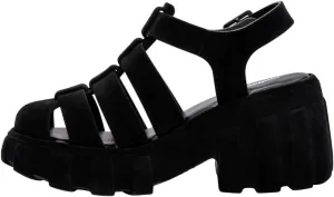 Melissa Megan Velvet Platform Jelly Heels for Women - The Iconic Original 90’s Jelly Shoe, Fisherman's Sandal with Chunky, Platform Lug-Sole Heel and Adjustable Strap and Side Buckle