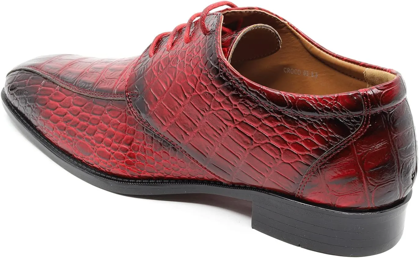 Men's Alligator Crocodile Print Oxford Fashion Lace Up Dress Shoe croco-03