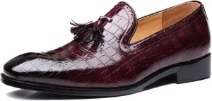Mens Casual Classic Crocodile Texture Loafer with Tassel Penny Slip-On Wedding Party Prom Shoes