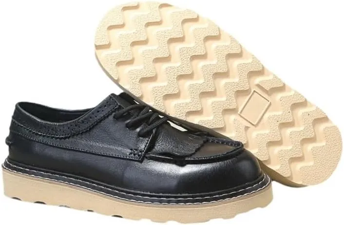 Men's Casual Vintage Tassel Design Shiny Lace-up Loafers Suitable for Weddings and Parties Low-top Oxford Shoes Versatile and Loose