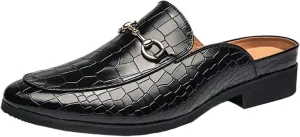Mens Dress Shoes Summer Large Size Baotou Half Slippers Men's Shoes Crocodile Pattern British Lazy Shoes Casual Shoes Leather Shoes(WineRed,40)