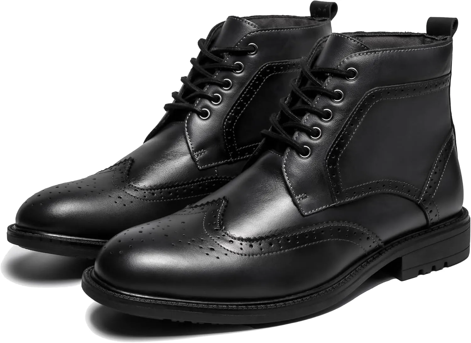 Mens Fashion Dress Boots - Black Genuine Leather Classic Brogue Style Oxford Ankle Boots