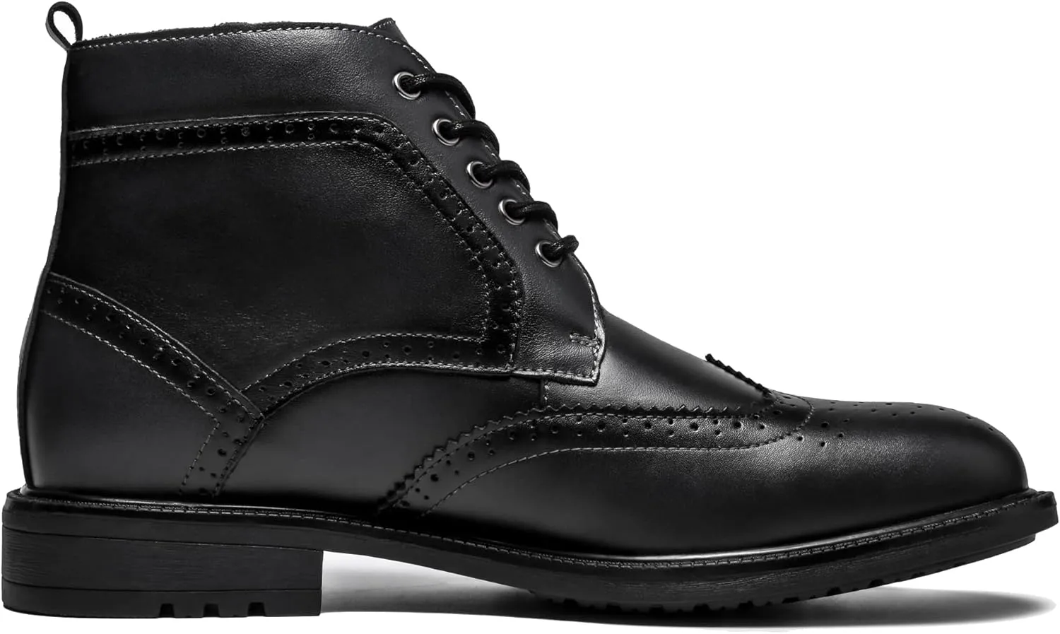 Mens Fashion Dress Boots - Black Genuine Leather Classic Brogue Style Oxford Ankle Boots