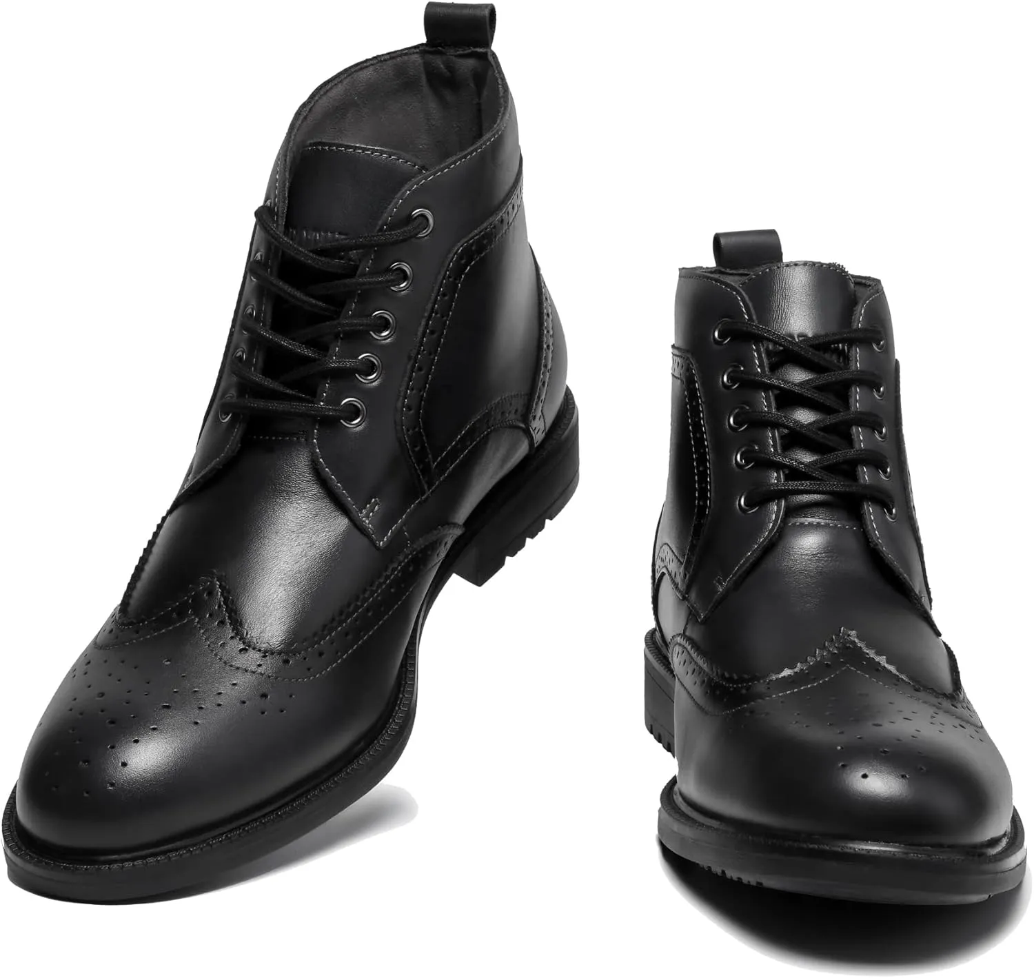 Mens Fashion Dress Boots - Black Genuine Leather Classic Brogue Style Oxford Ankle Boots