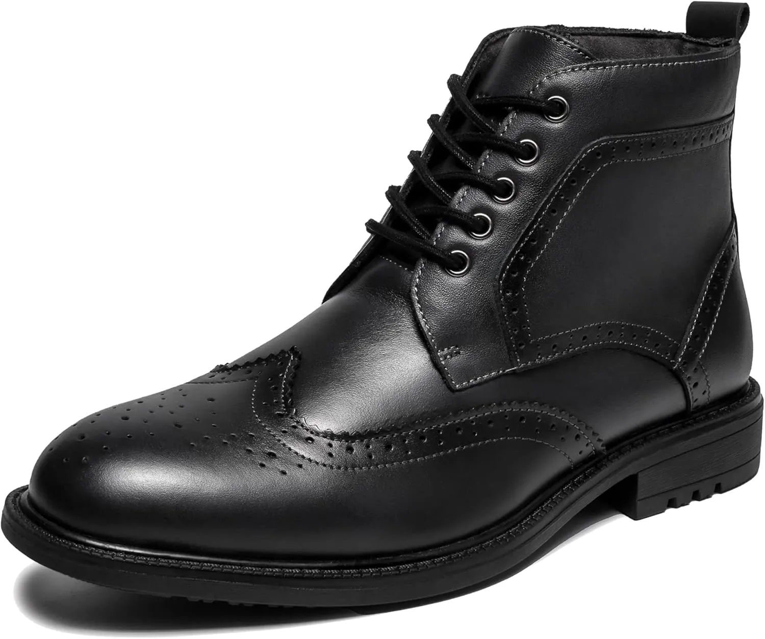 Mens Fashion Dress Boots - Black Genuine Leather Classic Brogue Style Oxford Ankle Boots