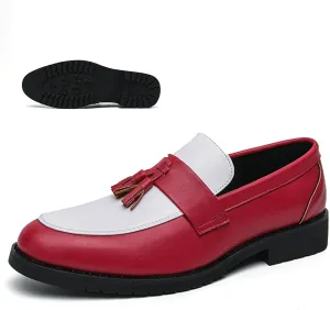 Men's Fashion Tassel Platform Loafers Comfortable Wide Round Toe Slip on Lug Sole Low Block Heel Business Dress Shoes Non-Slip Work Office Casual Shoes