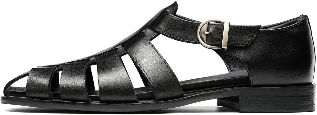 Men’s Genuine Leather Sandals | Braided Cowhide Closed-Toe Dress Shoes | Retro Casual & Business Clogs for Men