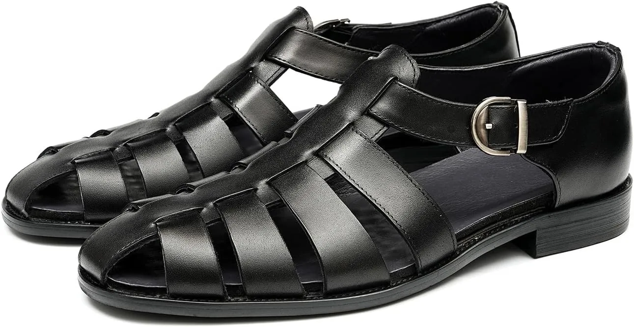 Men’s Genuine Leather Sandals | Braided Cowhide Closed-Toe Dress Shoes | Retro Casual & Business Clogs for Men